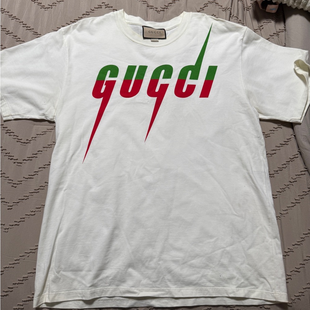 Gucci White Tee with Red and Green Accents